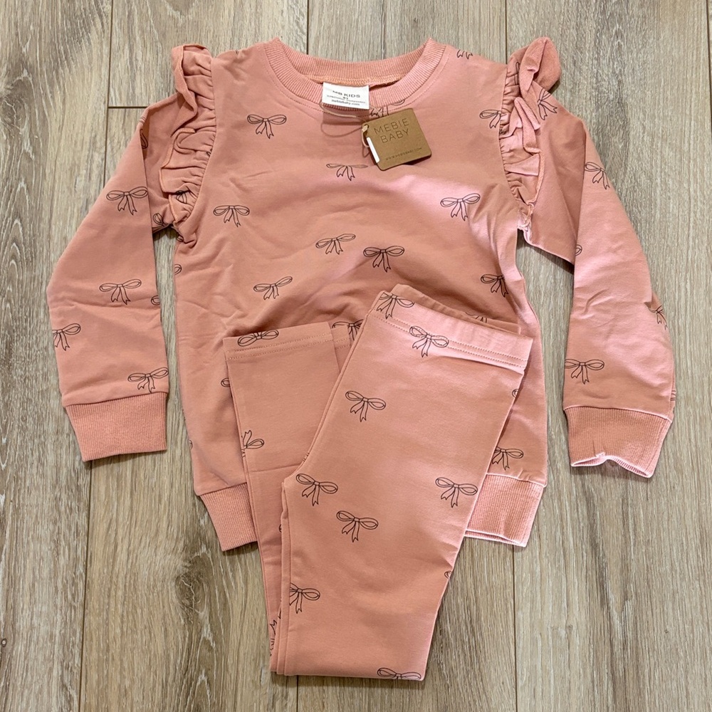 Mebie Baby Pink Ribbon Ruffle French Terry Set